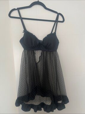 Unbranded Black Sheer Polka Dot Babydoll Lingerie